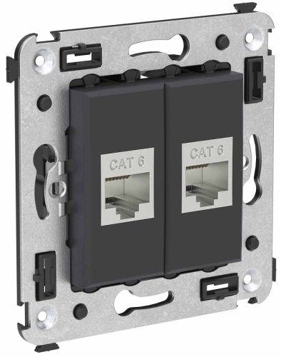 Розетка компьютерная экранированная без рамки DKC Avanti 2-м. RJ45+RJ45 6е черный матовый картинка